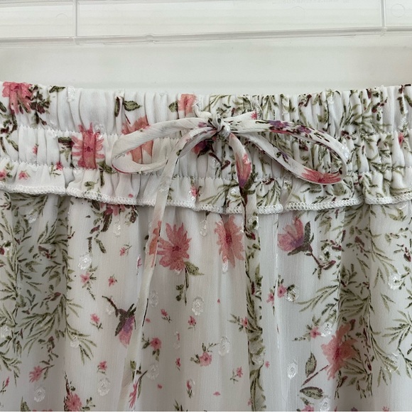 Mi Ami Ruffled Floral Skirt stretch Waste with Tie Front Size S - Picture 2 of 11